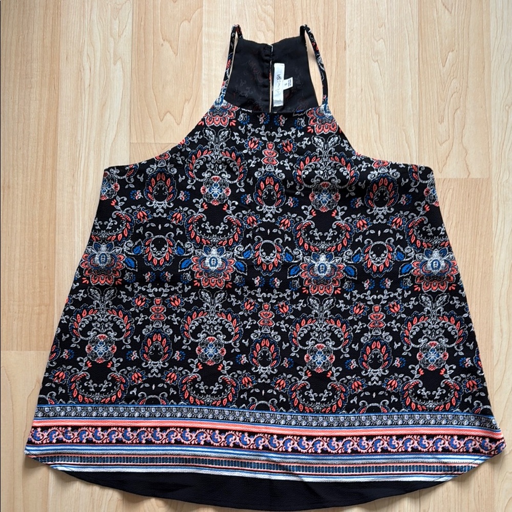 Floral Black Active USA Size Sm. Dressy Tank Top Lined in chest area.